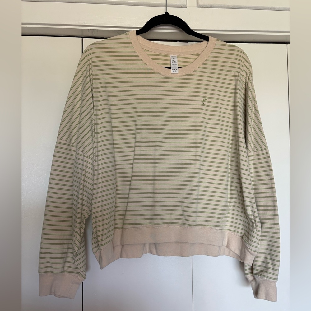 Zyia Kiwi & Cream Striped Crewneck Crop Sweatshirt